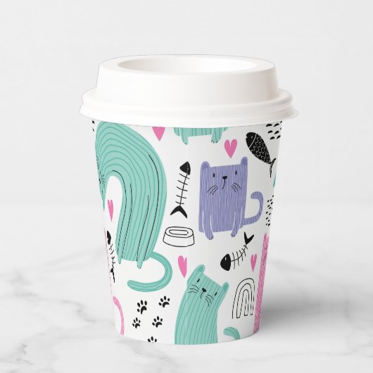 Cute Cats Pattern Papieren Bekers (Rechts)