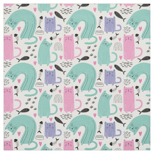 Cute Cats Pattern Stof (Swatch)
