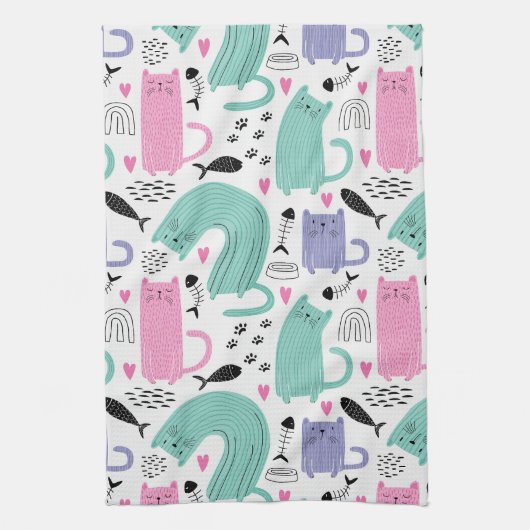 Cute Cats Pattern Theedoek (Verticaal)