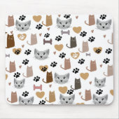 Cute Cats & Paw and Hearts Print Pattern Muismat (Voorkant)