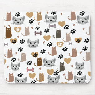 Cute Cats & Paw and Hearts Print Pattern Muismat
