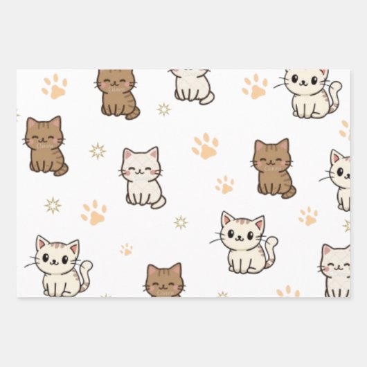 Cute Cat's Paw Gift Wrap Sheets | Rim-Jhim Designs Inpakpapier Vel (Voorkant 2)