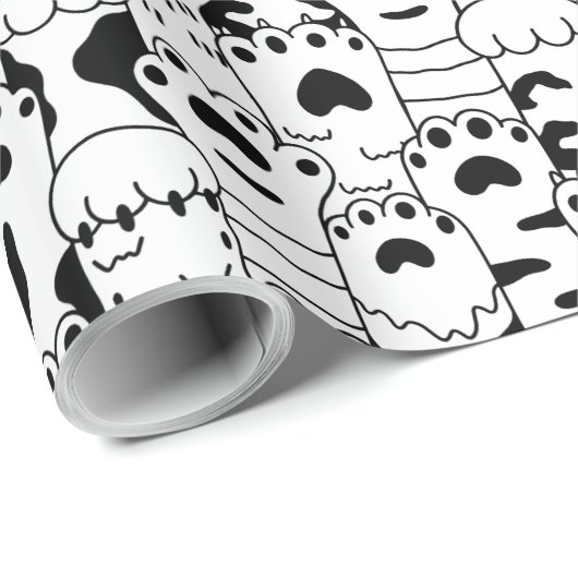Cute Cats Paws Pattern Black White Cadeaupapier (Rol Hoek)
