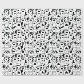 Cute Cats Paws Pattern Black White Cadeaupapier (Vlak)