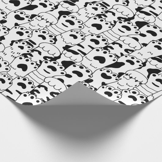 Cute Cats Paws Pattern Black White Cadeaupapier (Hoek)