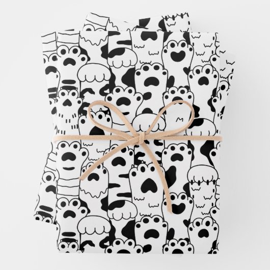 Cute Cats Paws Pattern Black White Inpakpapier Vel (In situ)