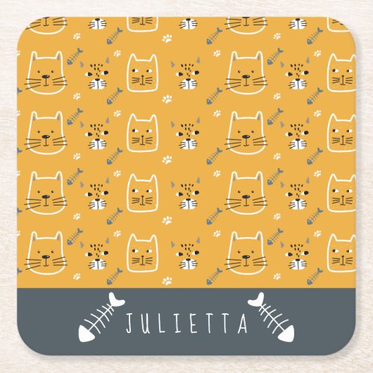 Cute Cats Personalized Modern Pattern Kartonnen Onderzetters (Voorkant)