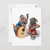 Cute Cats Play Mandolin and Xylophone in Snow Briefkaart (Voorkant / Achterkant)