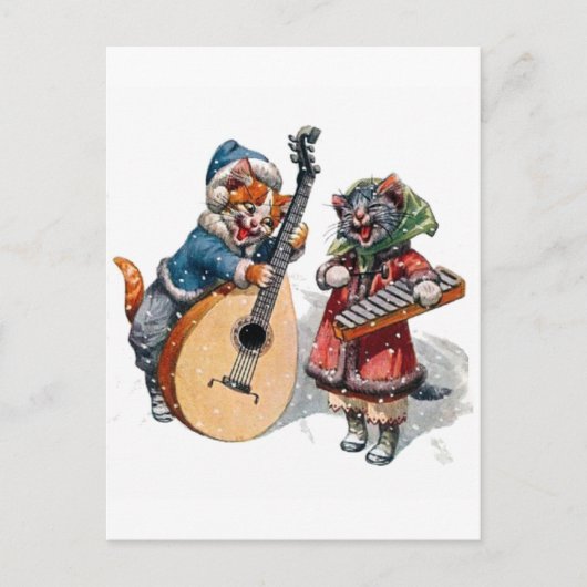 Cute Cats Play Mandolin and Xylophone in Snow Briefkaart (Voorkant)