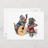 Cute Cats Play Mandolin and Xylophone in Snow Briefkaart (Voorkant / Achterkant)