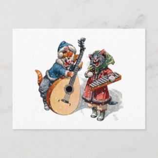 Cute Cats Play Mandolin and Xylophone in Snow Briefkaart