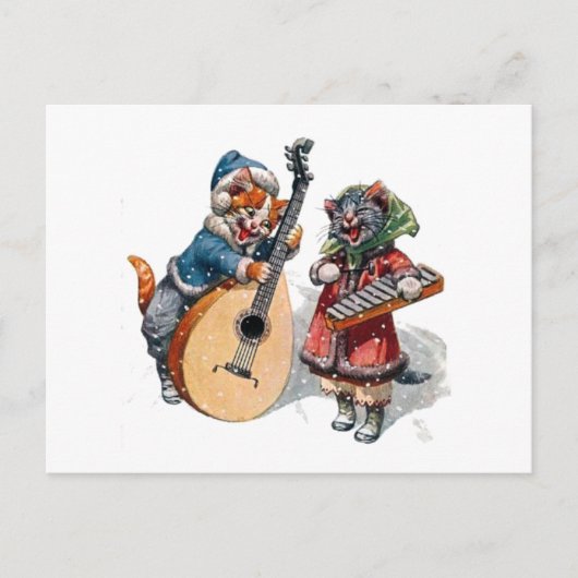 Cute Cats Play Mandolin and Xylophone in Snow Briefkaart (Voorkant)