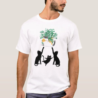Cute Cats Playing with Plants | Silhouette Design T-shirt