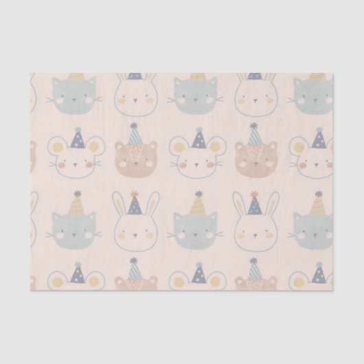 Cute Cats Rabbits and Beren Facets Pastel Pattern Tissuepapier (Voorkant)