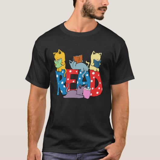 cute cats reading books librarian teacher graphic t-shirt (Voorkant)