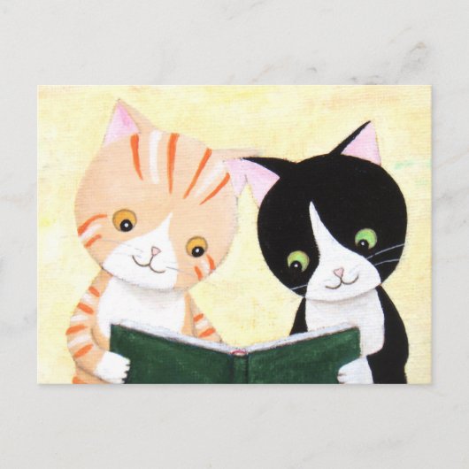 Cute Cats Reading Books Post Card Briefkaart (Voorkant)