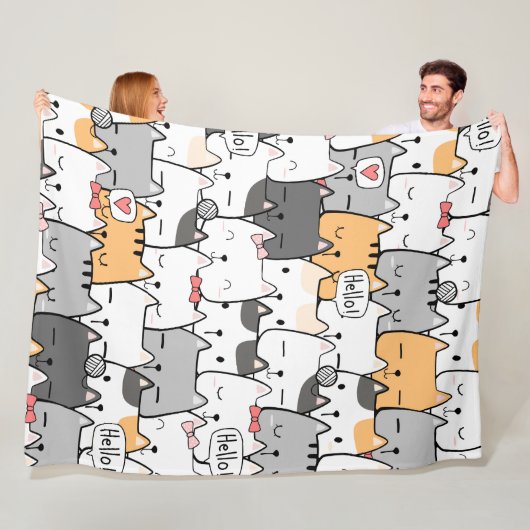 Cute Cats Seamless Patroon Fleece Deken (In situ)