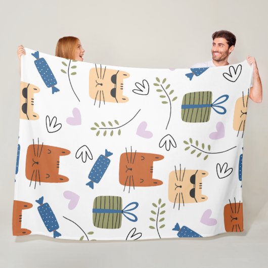 Cute Cats Seamless Patroon Fleece Deken (In situ)