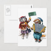 Cute Cats Speel de accordeon in de sneeuw Briefkaart (Voorkant / Achterkant)