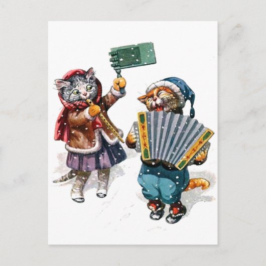 Cute Cats Speel de accordeon in de sneeuw Briefkaart (Voorkant)
