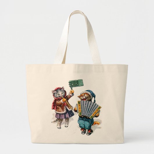 Cute Cats Speel de accordeon in de sneeuw Grote Tote Bag (Voorkant)