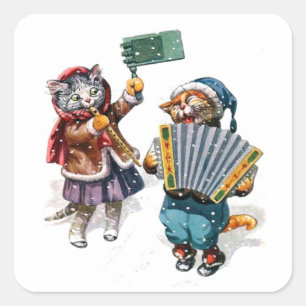 Cute Cats Speel de accordeon in de sneeuw Vierkante Sticker