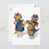 Cute Cats Speel de Trumpet en driehoek in de sneeu Briefkaart (Voorkant / Achterkant)