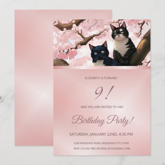 Cute Cats | Uitnodiging voor Cherry Blossom Girls (Voorkant / Achterkant)