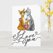 Cute Cats Valentine’s Day I Love You Card Kaart (Gele Bloem)