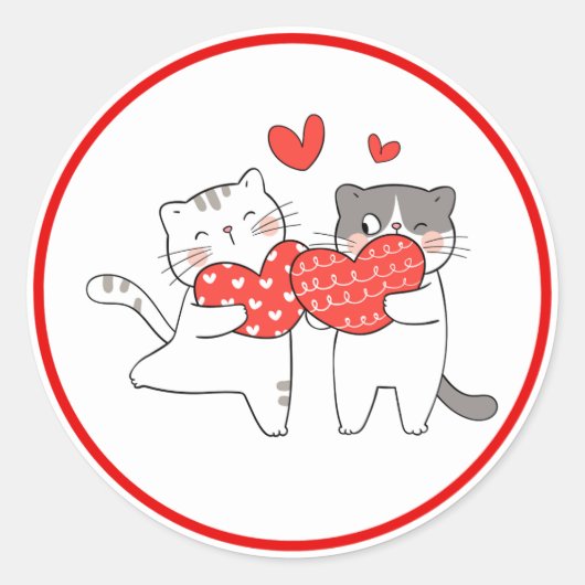 Cute Cats Valentine Sticker Love Heart Design (Voorkant)