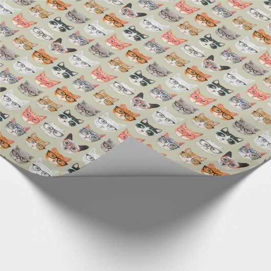 Cute Cats Wearing Glasses Pattern Cadeaupapier (Hoek)