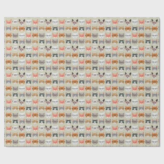 Cute Cats Wearing Glasses Pattern Cadeaupapier (Vlak)
