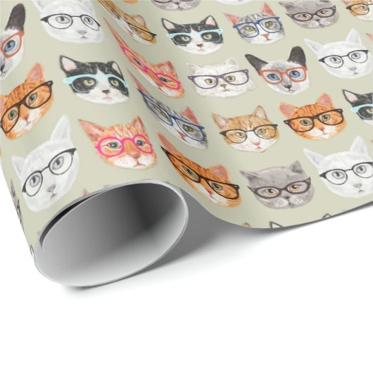 Cute Cats Wearing Glasses Pattern Cadeaupapier (Rol Hoek)