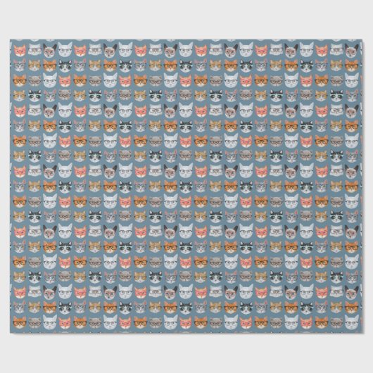 Cute Cats Wearing Glasses Pattern Cadeaupapier (Vlak)