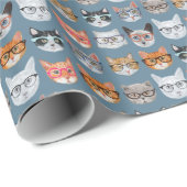 Cute Cats Wearing Glasses Pattern Cadeaupapier (Rol Hoek)