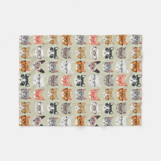 Cute Cats Wearing Glasses Pattern Fleece Deken (Voorkant (Horizontaal))