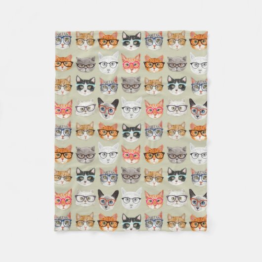 Cute Cats Wearing Glasses Pattern Fleece Deken (Voorkant)