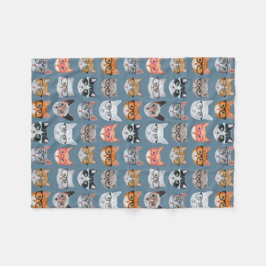 Cute Cats Wearing Glasses Pattern Fleece Deken (Voorkant (Horizontaal))