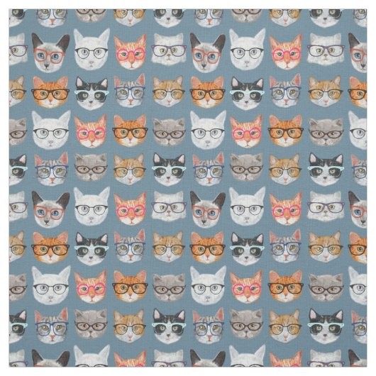 Cute Cats Wearing Glasses Pattern Stof (Swatch)