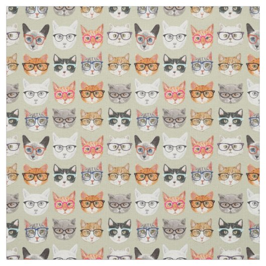 Cute Cats Wearing Glasses Pattern Stof (Swatch)