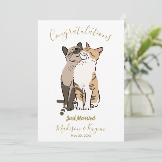 Cute cats wedding card kaart (Staand voorkant)