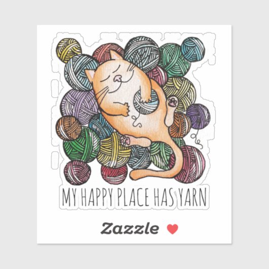 Cute Cat's Yarn Heaven Knitting Wool Knitters Sticker (Vel)