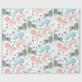 Cute Cats & Yarn Pattern Waterverven Illustratie Cadeaupapier (Vlak)