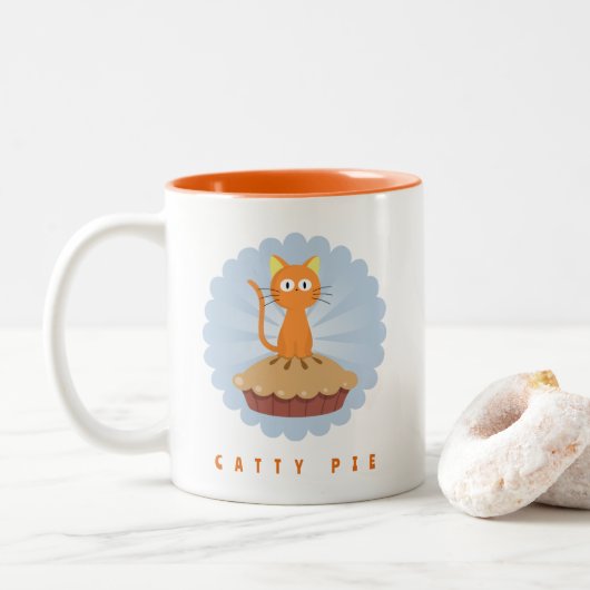Cute Catty Pie Lover Tweekleurige Koffiemok (Met donut)