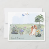 Cute Cavalier King Charles Dog Monogram Naam   Notitiekaartje (Voorkant)