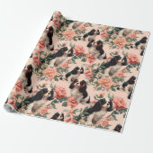Cute Cavalier King Charles Floral Pattern Cadeaupapier (Uitgerold)