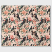 Cute Cavalier King Charles Floral Pattern Cadeaupapier (Vlak)