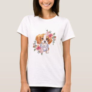 Cute Cavalier King Charles Spaniel Dog en Flowers T-shirt