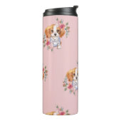 Cute Cavalier King Charles Spaniel Dog en Flowers Thermosbeker (Gedraaid links)