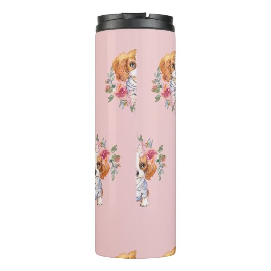 Cute Cavalier King Charles Spaniel Dog en Flowers Thermosbeker (Achterkant)